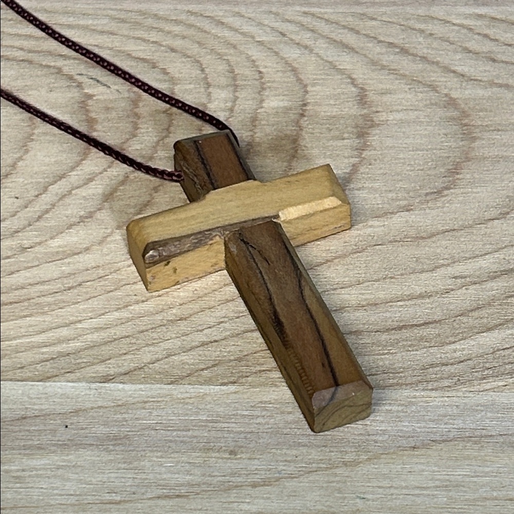 Olive Wood Cross Necklace for Men & Women with Cord